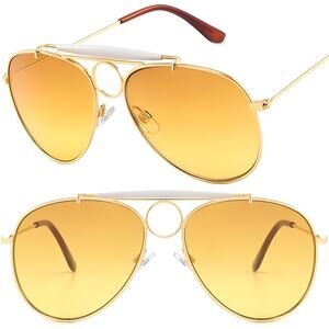 Mens Womens Classic Retro Y2K Pilot Frame Sunglasses Gold & Yellow UV Protection